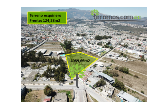 Terreno de venta esquinero en Calderón 4089m2. A 5 cuadras de Coral Supermercados.