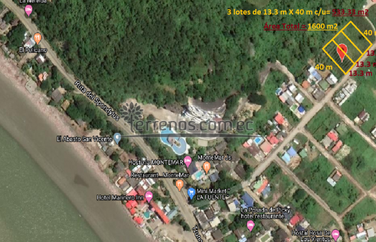 Terrenos de Venta, 3 lotes 533 m2 c/u ruta spondylus san Vicente,