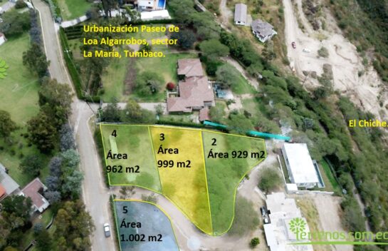 Venta de terreno, 999 m2 Tumbaco, Urbanización Paseo de los Algarrobos, La María. lote No.3