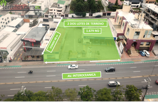 Terreno de venta frente al Scala Shopping 1.679 m2, Cumbayá